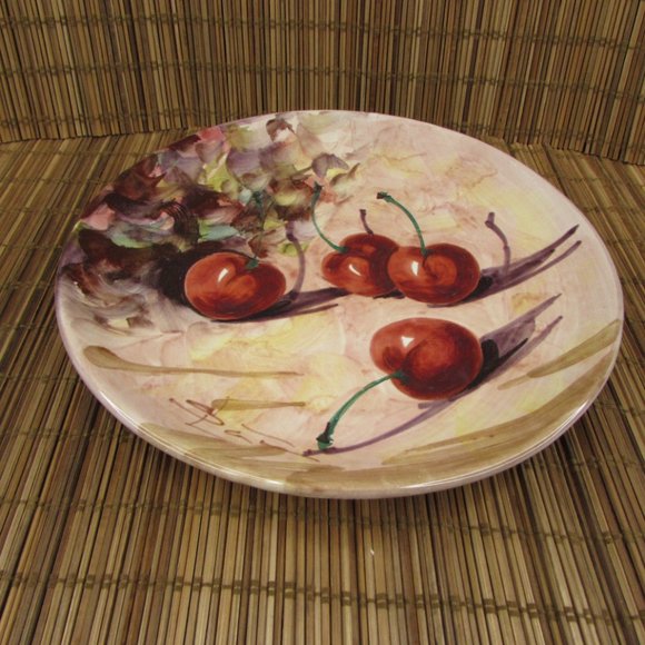 Vintage Peasant Village Italian Pottery Hand Painted Fruit Cherries 8.25" Plate - Picture 8 of 10
